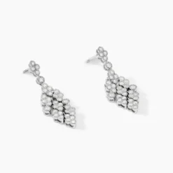 Boucles D'oreilles Pendantes Petales Argent Blanc Oxyde De Zirconium