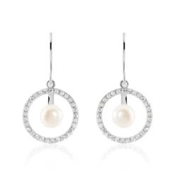 Boucles D'oreilles Pendantes Ellea Argent Perle De Culture Et Oxyde