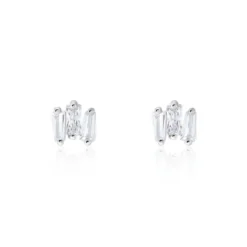 Boucles D'oreilles Puces Adria Argent Blanc Oxyde De Zirconium