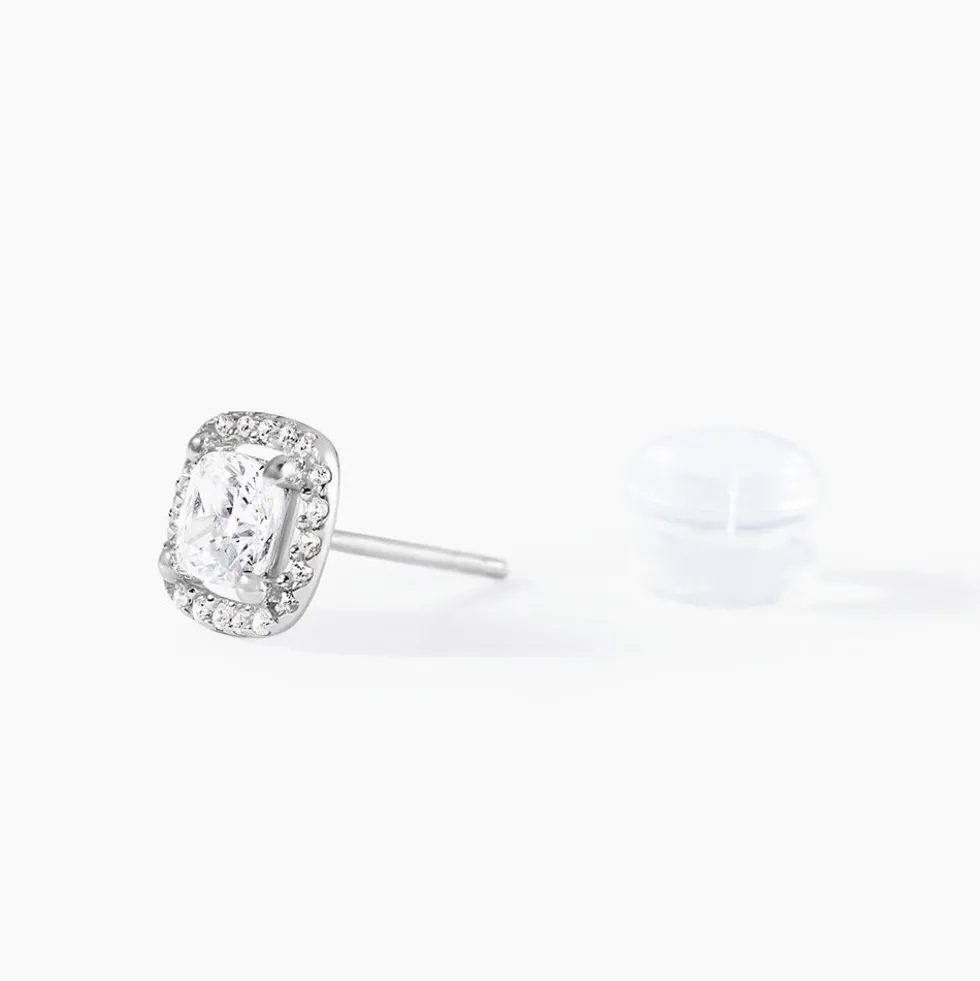 Boucles D'oreilles Puces Adrienne Or Blanc Oxyde De Zirconium