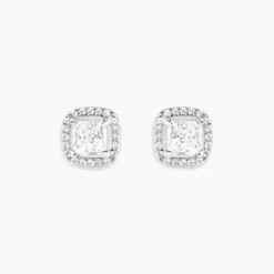 Boucles D'oreilles Puces Adrienne Or Blanc Oxyde De Zirconium