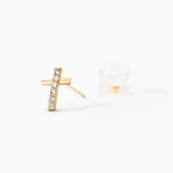 Boucles D'oreilles Puces Allie Croix Or Jaune Oxyde De Zirconium