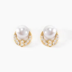 Boucles D'oreilles Puces Aloys Or Jaune Perle De Culture