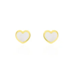 Boucles D'oreilles Puces Amaryllis Coeur Or Jaune Nacre