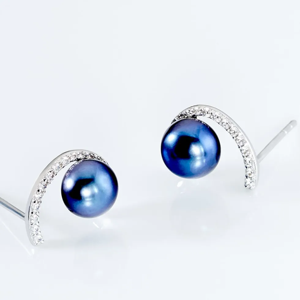 Boucles D'oreilles Puces Anais Or Blanc Perle De Culture Et Oxyde