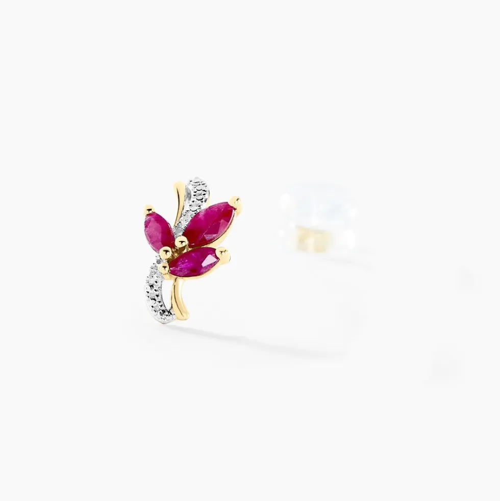Boucles D'oreilles Puces Angie Or Jaune Rubis Diamant