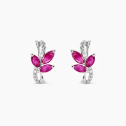 Boucles D'oreilles Puces Angie Or Blanc Diamant Et Rubis