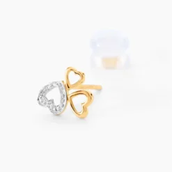 Boucles D'oreilles Puces Anne-maudae Triple Coeurs Or Bicolore