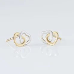 Boucles D'oreilles Puces Anne-maudae Double Coeurs Or Bicolore