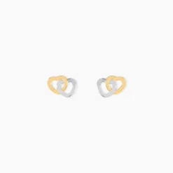 Boucles D'oreilles Puces Anne-maudae Double Coeurs Or Bicolore