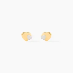 Boucles D'oreilles Puces Anne-maudae Double Coeurs Or Bicolore