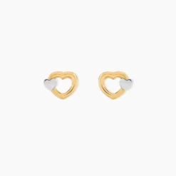 Boucles D'oreilles Puces Anne-maudae Double Coeurs Or Bicolore