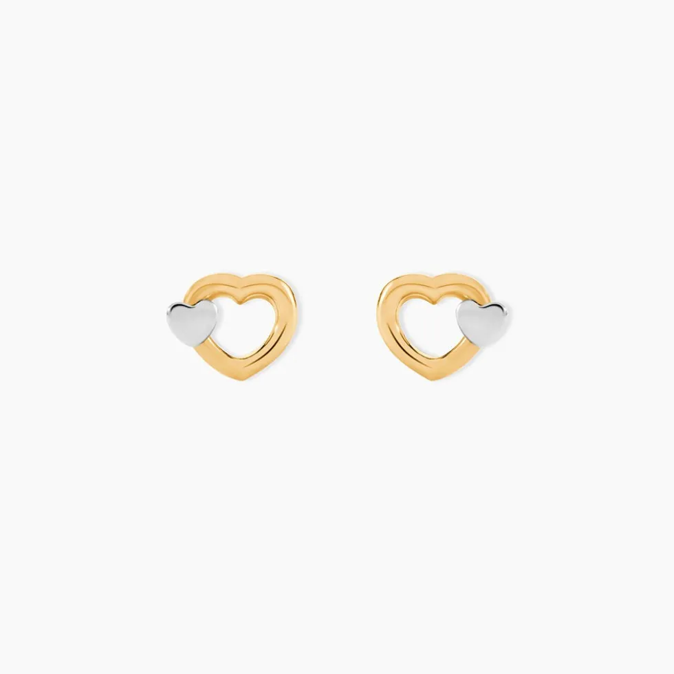 Boucles D'oreilles Puces Anne-maudae Double Coeurs Or Bicolore