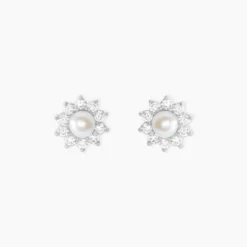 Boucles D'oreilles Puces Argent Blanc Cheri Perle De Culture Oxydes