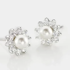 Boucles D'oreilles Puces Argent Blanc Cheri Perle De Culture Oxydes