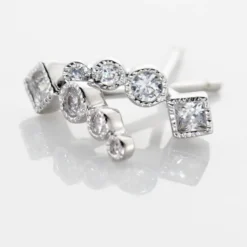Boucles D'oreilles Puces Argent Blanc Seiko Oxyde De Zirconium