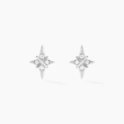 Boucles D'oreilles Puces Astre Precieux Argent Blanc Oxyde