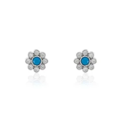 Boucles D'oreilles Puces Aurel Argent Blanc Turquoise Oxyde