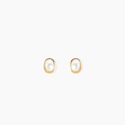 Boucles D'oreilles Puces Bastina Or Jaune Perle De Culture