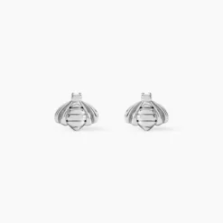 Boucles D'oreilles Puces Bee Argent Blanc