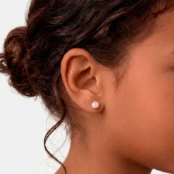 Boucles D'Oreilles Puces Bianca Or Jaune Perle De Culture