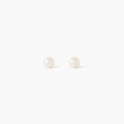 Boucles D'Oreilles Puces Bianca Or Jaune Perle De Culture