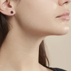 Boucles D'oreilles Puces Brunhild Argent Blanc Ambre