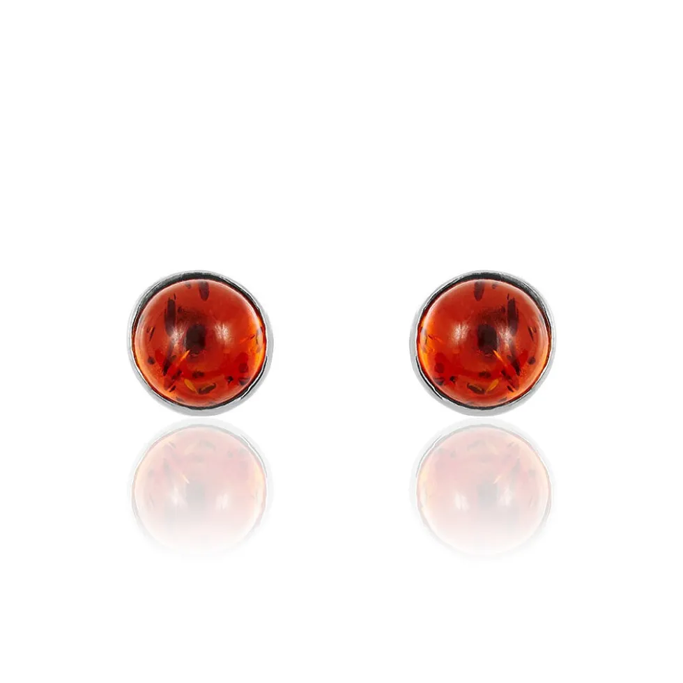Boucles D'oreilles Puces Brunhild Argent Blanc Ambre