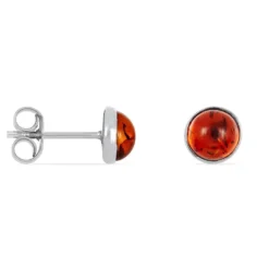 Boucles D'oreilles Puces Brunhild Argent Blanc Ambre