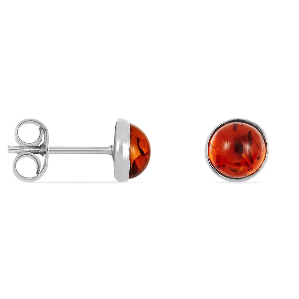 Boucles D'oreilles Puces Brunhild Argent Blanc Ambre