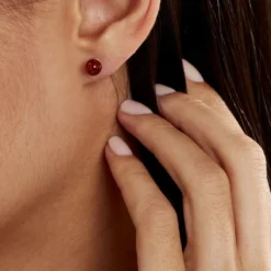 Boucles D'oreilles Puces Brunhild Argent Blanc Ambre