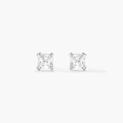 Boucles D'oreilles Puces Carre Argent Blanc Oxyde De Zirconium
