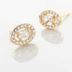 Boucles D'oreilles Puces Classical Plaqué Or Jaune Oxyde De Zirconium