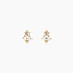 Boucles D'oreilles Puces éclat Perlé Plaqué Or Oxyde De Zirconium