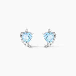 Boucles D'oreilles Puces Coeur In Love Or Blanc Topaze Et Oxyde