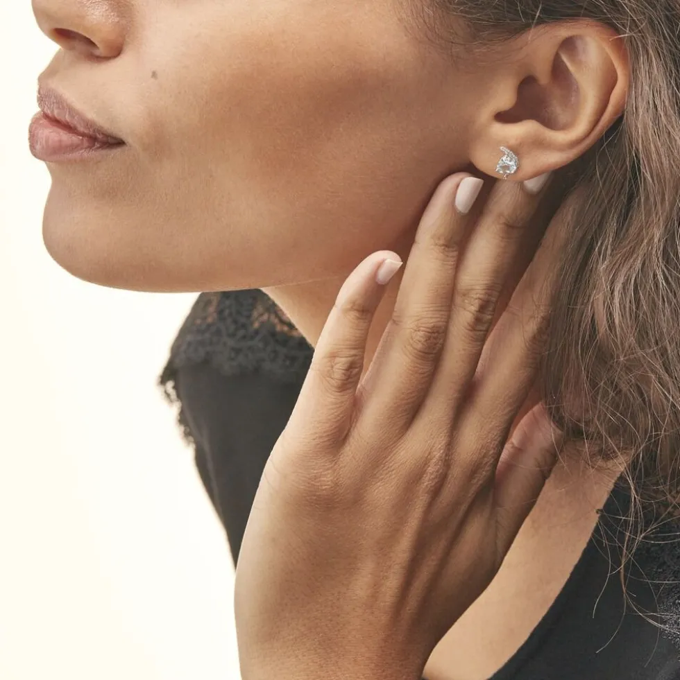 Boucles D'oreilles Puces Coeur In Love Or Blanc Topaze Et Oxyde