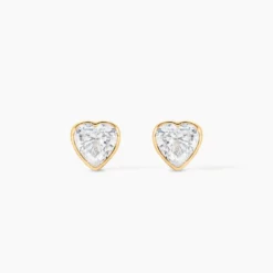Boucles D'oreilles Puces Coeur Serti Clos Or Jaune Oxyde De Zirconium