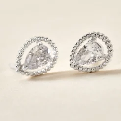Boucles D'oreilles Puces Cyra Argent Blanc Oxyde De Zirconium