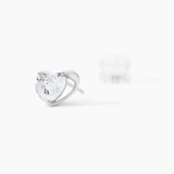 Boucles D'oreilles Puces Daria Coeur Plein Or Blanc Oxyde De Zirconium