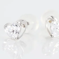 Boucles D'oreilles Puces Daria Coeur Plein Or Blanc Oxyde De Zirconium