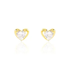 Boucles D'oreilles Puces Daria Coeur Plein Or Jaune Oxyde De Zirconium