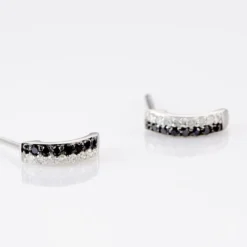 Boucles D'oreilles Puces Demi Lune Or Blanc Diamant