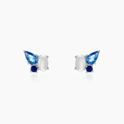 Boucles D'oreilles Puces Doja Argent Blanc Verre Spinelle