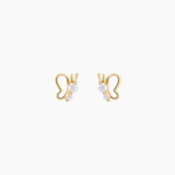 Boucles D'oreilles Puces Donte Papillon Or Jaune Oxyde De Zirconium