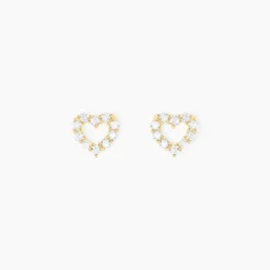 Boucles D'oreilles Puces Dorcas Coeur Ajoure Or Jaune Oxyde De Zirconium