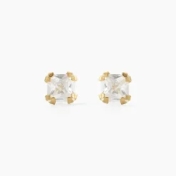 Boucles D'oreilles Puces Doreen Carre Or Jaune Oxyde De Zirconium