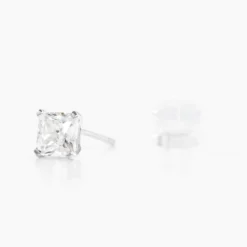 Boucles D'oreilles Puces Doreen Carre Or Blanc Oxyde De Zirconium