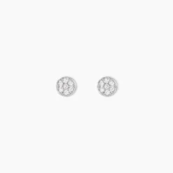 Boucles D'oreilles Puces Dorie Pastille Serti Clos Or Blanc Oxyde
