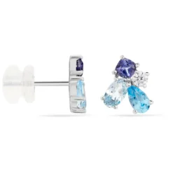 Boucles D'oreilles Puces Doryne Or Blanc Topaze Et Oxyde De Zirconium
