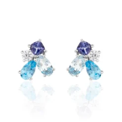 Boucles D'oreilles Puces Doryne Or Blanc Topaze Et Oxyde De Zirconium
